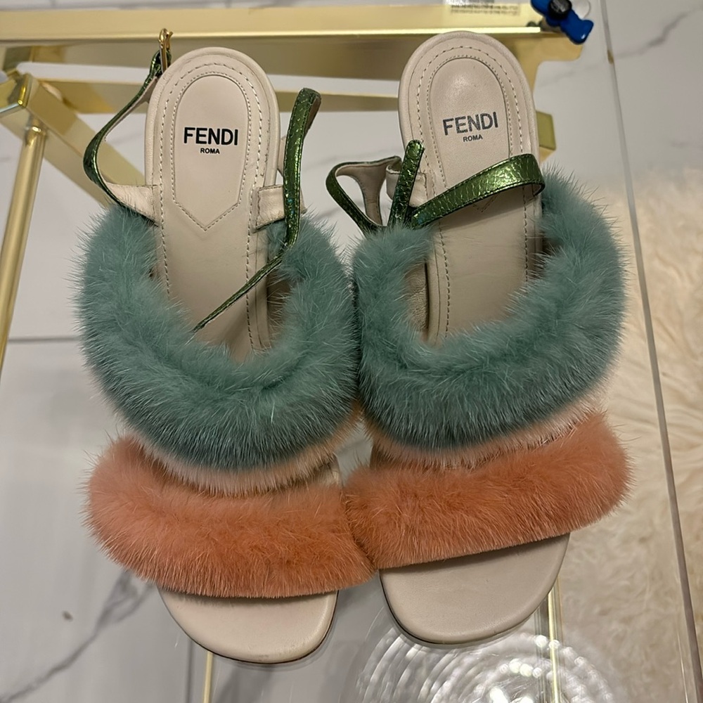 Mink Fur multi Fendi wedges. Worn once. See photos